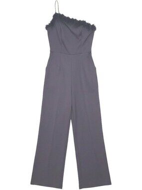 Crystal Sky Black Jumpsuit Eveningwear Feather Asymmetrical Neckline Size Large